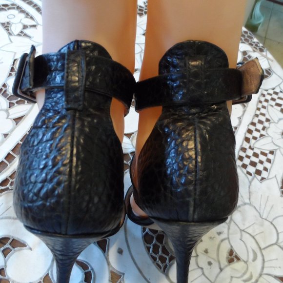 Moschino Cheapandchic Black Textured Leather Black Heels Size 38.5B - Picture 12 of 16